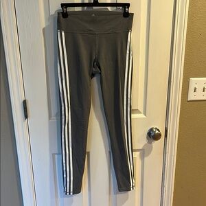 Adidas Gray Leggings with White Stripes